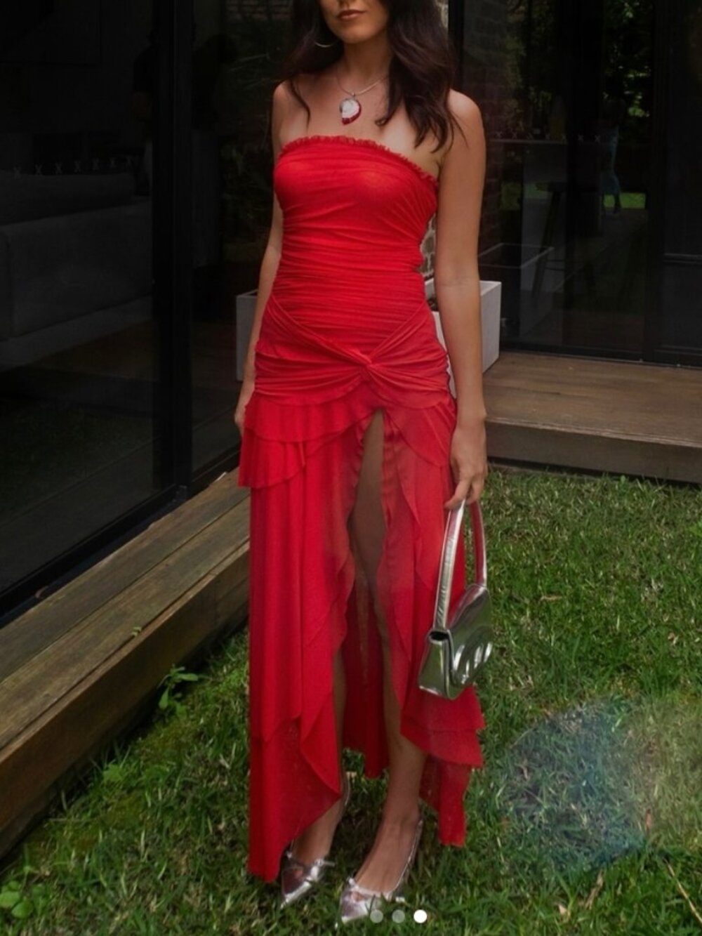 NWT Danielle Guizio Lyla Twist Midi Dress Poppy Red Cocktail Party XSmall